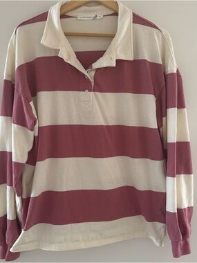 Altar'd State Cream and Dusty Rose Striped Rugby Top